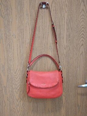 kate spade Coral Red Pebbled Leather Shoulder Crossbody Bag
